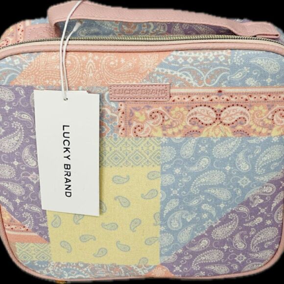 Lucky Brand Travel Cosmetic Bag Tote Pink Pasley NWT Includes Travel Dispenser B - Picture 1 of 6